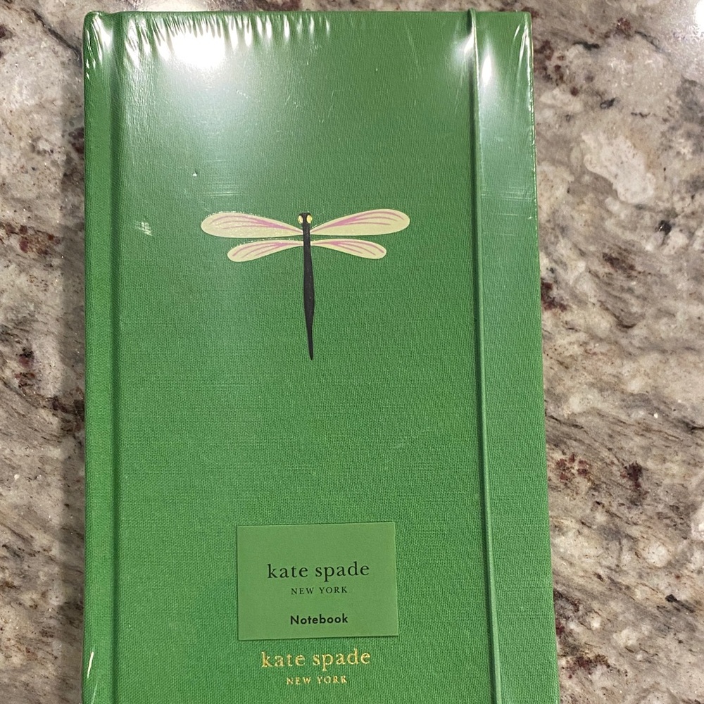 kate spade green dragonfly hardcover notebook with pink-accent wings